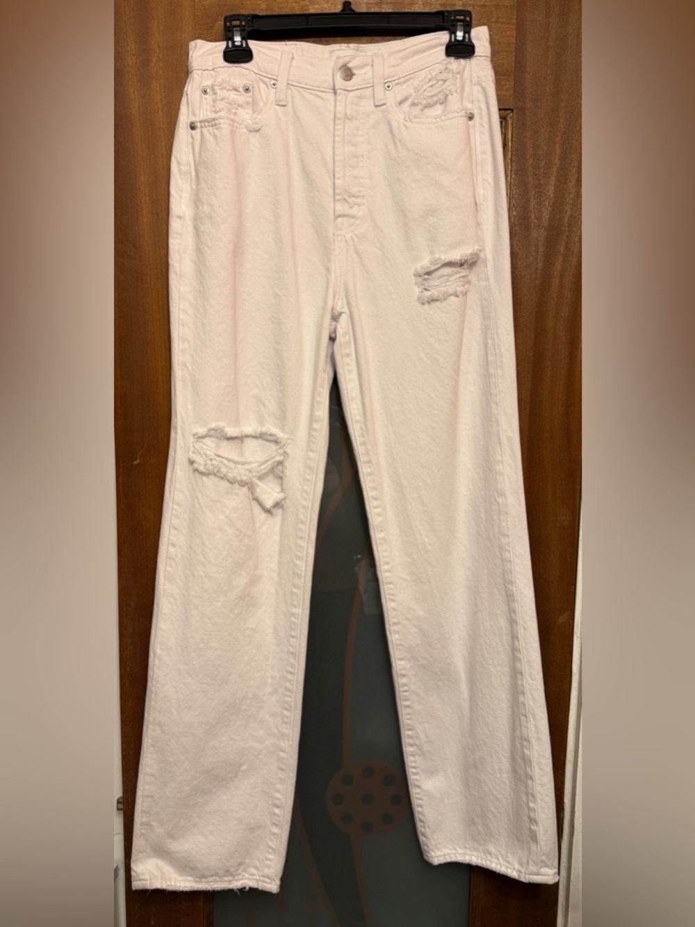 Pistola Women’s The Cassie White Destroyed High Rise Button Fly Jeans Size 2